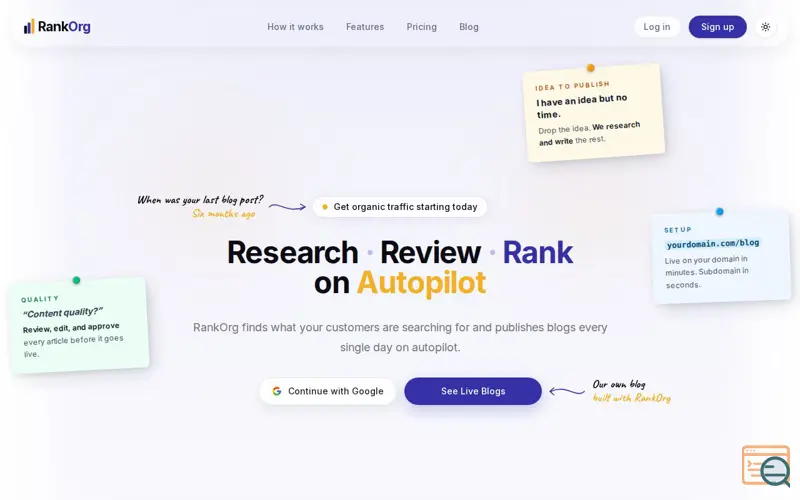 Screenshot of RankOrg, a launch using Mouseflow