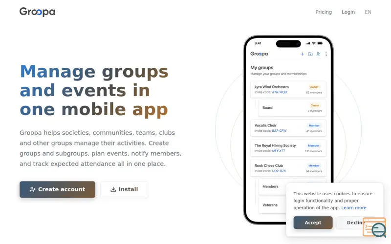 Screenshot of Groopa