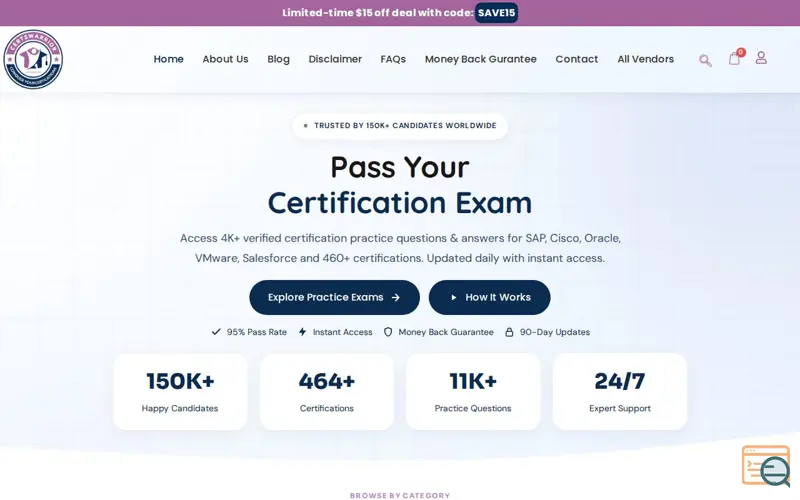 Screenshot of CertsWarrior | Pass Certification Exams , a launch using Provide Support