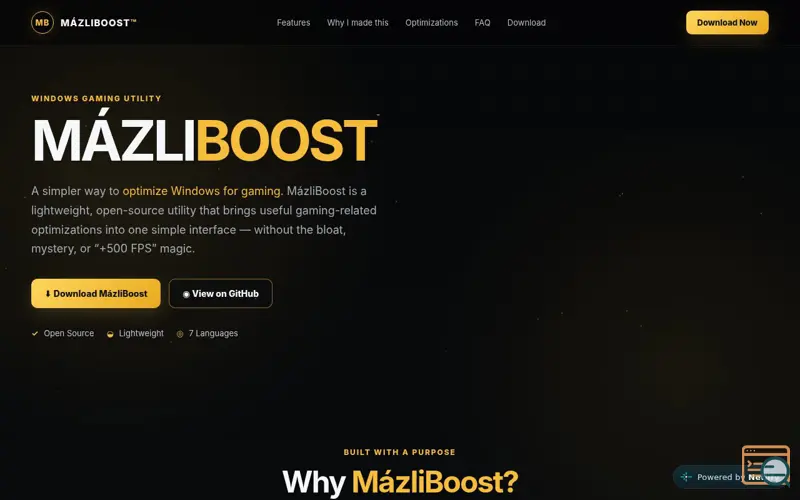 Screenshot of MázliBoost™  Windows Gaming Optimization