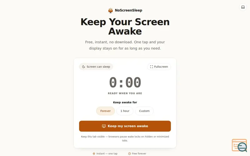 Screenshot of Keep Screen Awake Online Free | NoScreenSleep
