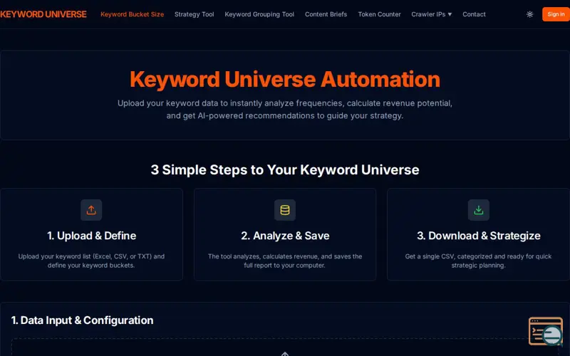 Screenshot of Keyword Universe