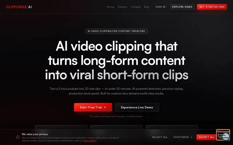 Screenshot of ClipForge AI, a launch using FirstPromoter