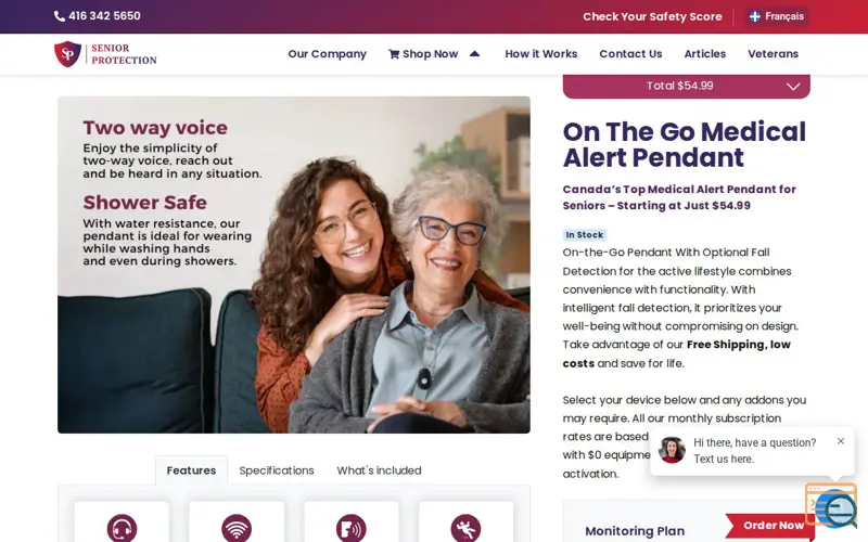 Screenshot of On The Go Medical Alert Pendant, a launch using SpeedyCache
