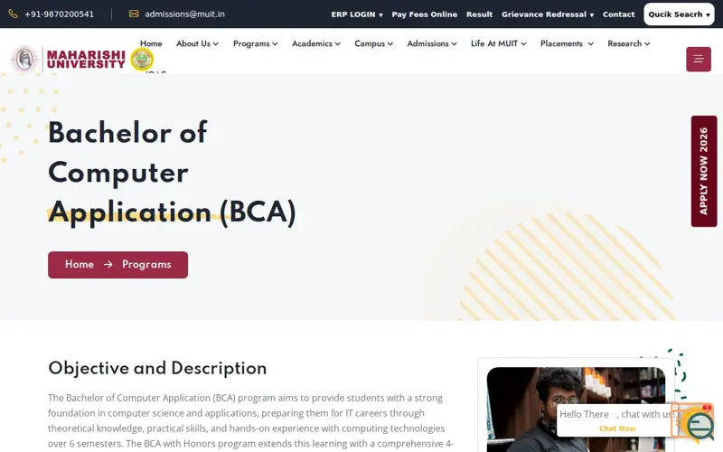 Screenshot of BCA Admission 2026