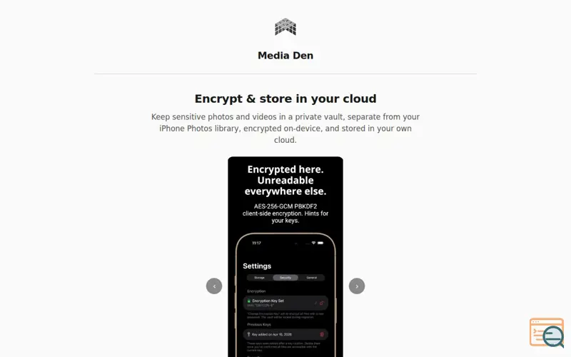 Screenshot of Media Den: Encrypt & Store in Your Cloud