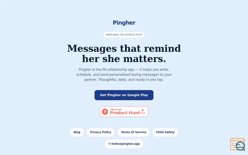 Screenshot of pingher.app the AI PA for married men