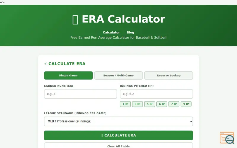 Screenshot of ERA Calculator