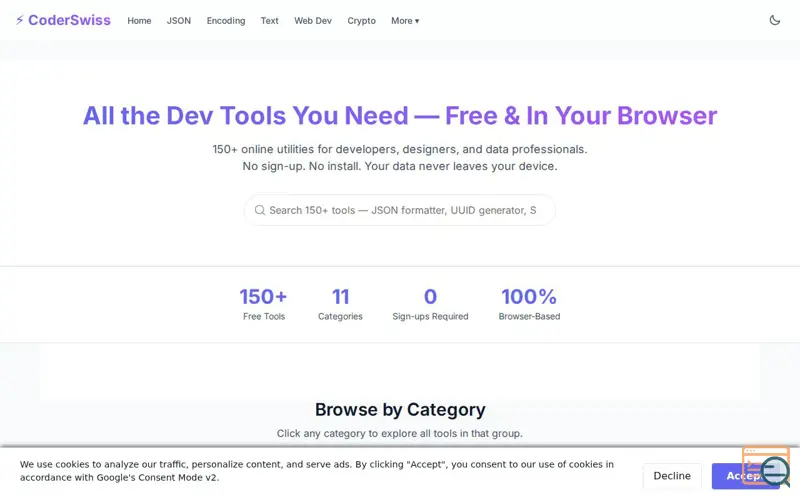 Screenshot of CoderSwiss