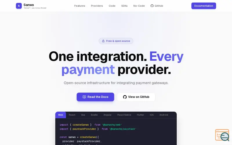 Screenshot of Sanwo — One integration. Every payment provider.