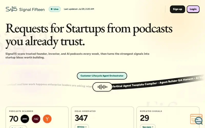 Screenshot of Signal Fifteen - Startup Ideas to Build