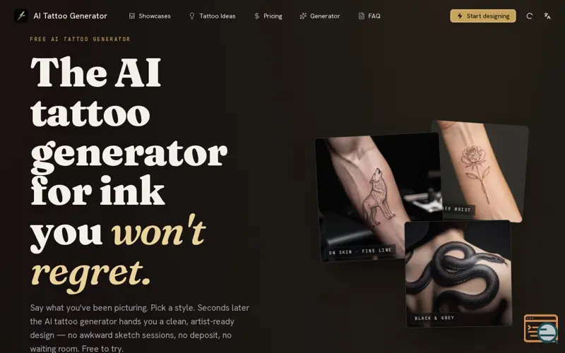 Screenshot of AI Tattoo Generator — Design Your Tattoo & Get an Artist-Ready File