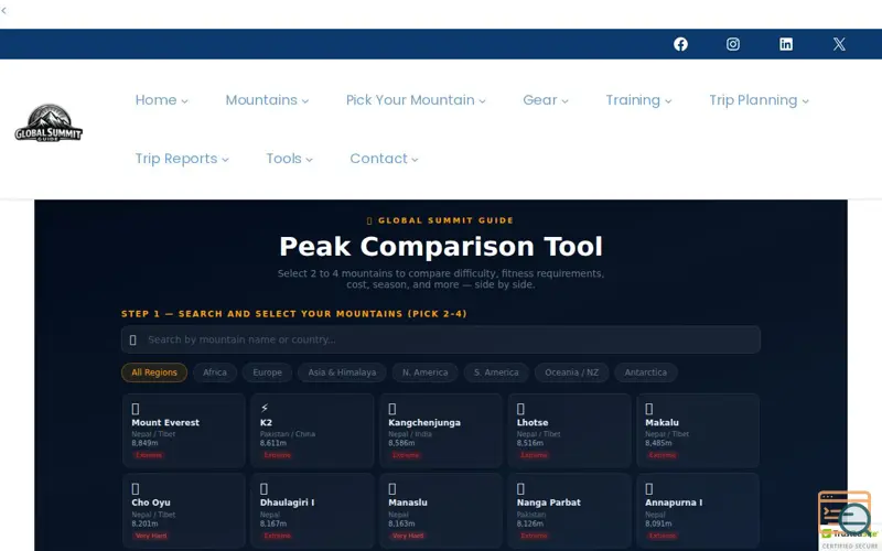 Screenshot of 5 free mountaineering planning tools., a launch using TrustedSite