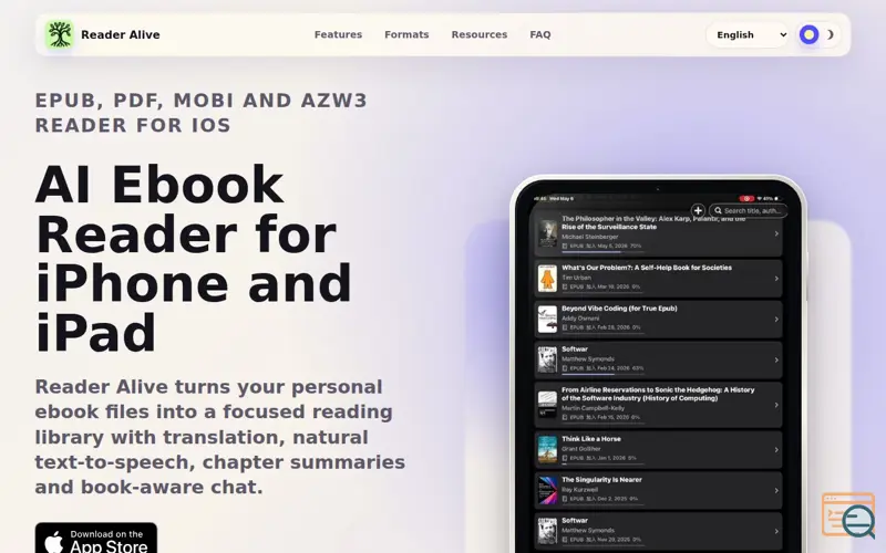 Screenshot of Reader Alive