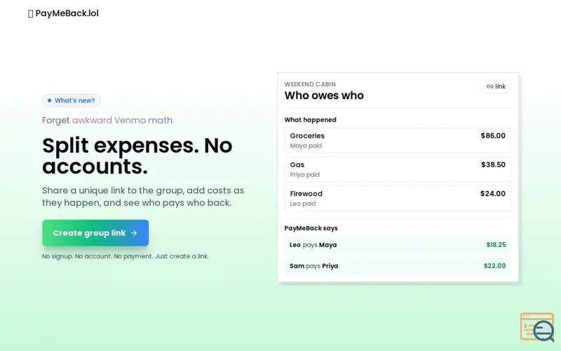 Screenshot of PayMeBack.lol