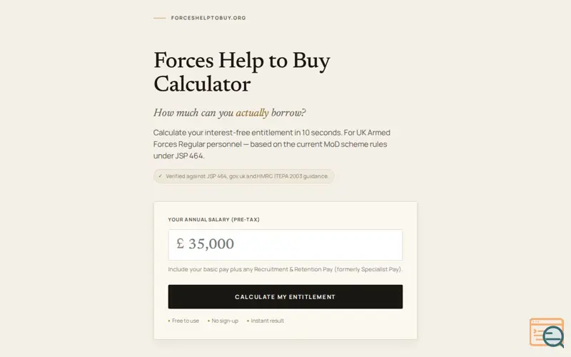 Screenshot of Uk Armed Forces Help to Buy Calculator