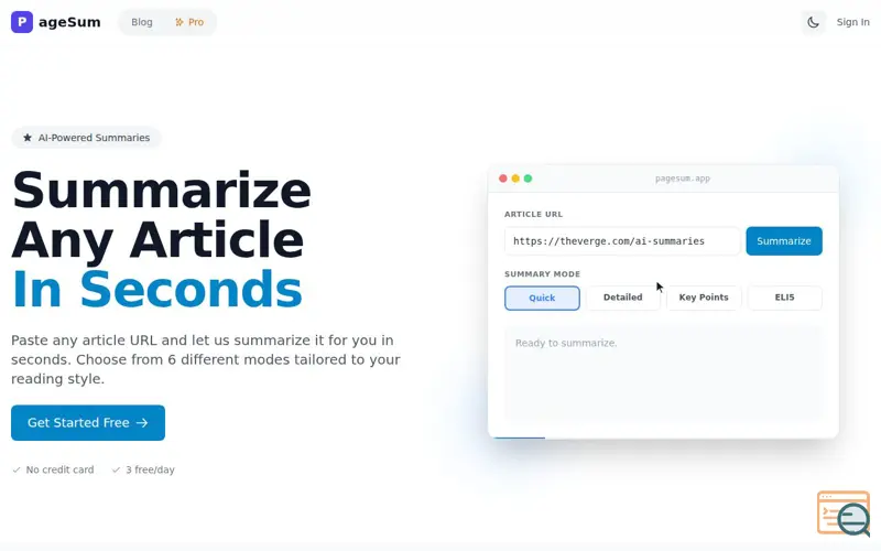 Screenshot of PageSum