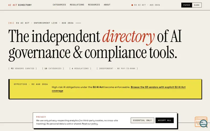 Screenshot of AI Act Directory