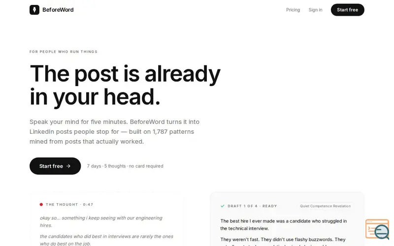 Screenshot of BeforeWord