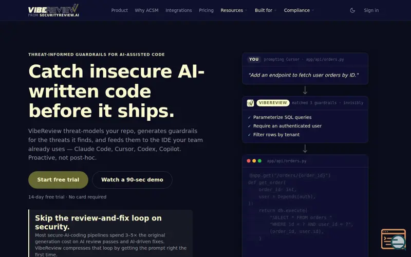 Screenshot of VibeReview