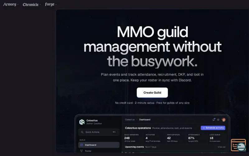 Screenshot of Guild Manager, a launch using Enping
