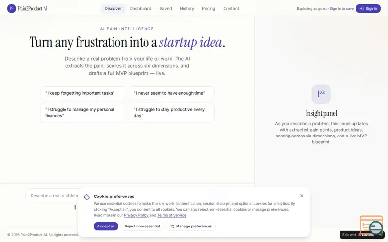 Screenshot of Pain2Product AI