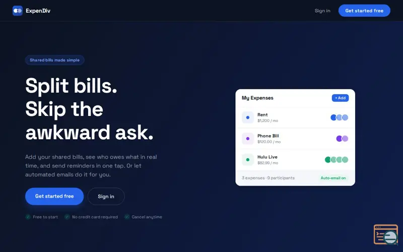 Screenshot of ExpenDiv - Stop chasing people for money