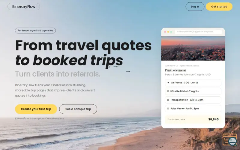 Screenshot of ItineraryFlow