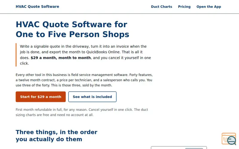 Screenshot of HVAC Quote Software