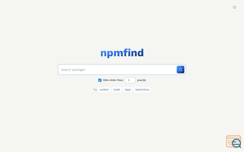 Screenshot of npmfind, a launch using Deployd