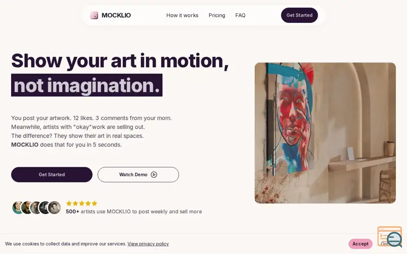 Screenshot of MOCKLIO | Art Mockup & Video Generator