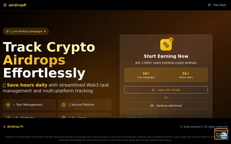 Screenshot of AirdropFi, a launch using AutoShort