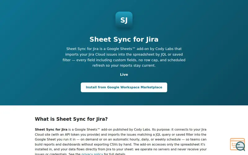 Screenshot of Sheet Sync for Jira