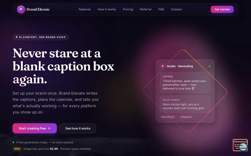 Screenshot of BrandsElevates — Your AI Content Studio