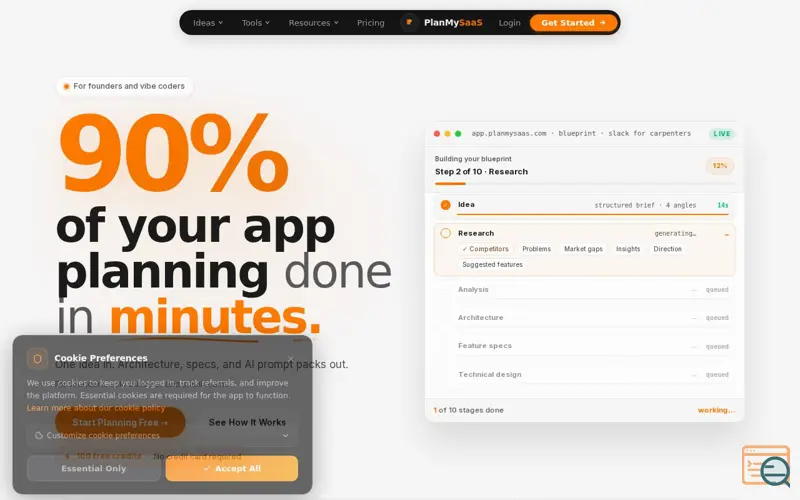 Screenshot of PlanMySaaS, a launch using xAI
