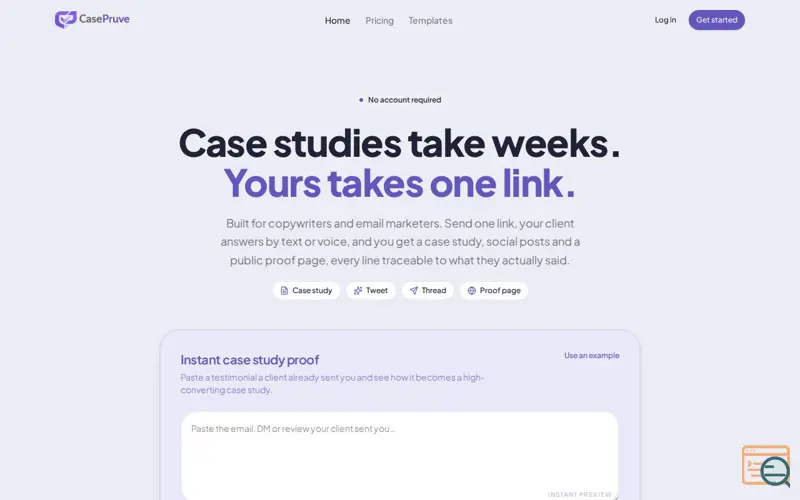 Screenshot of CasePruve — One happy client. A case study that sells.