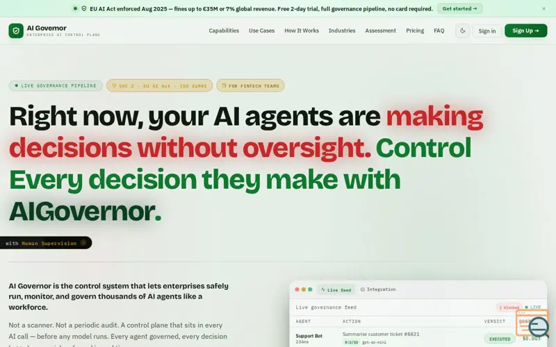 Screenshot of AIGovernor