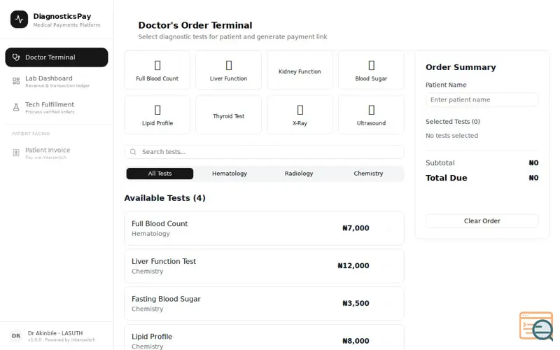 Screenshot of DiagnosticsPay