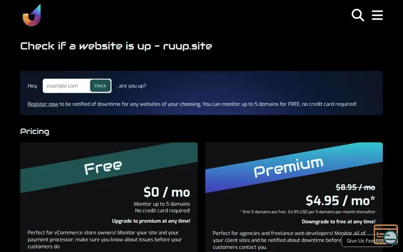 Screenshot of ruup.site uptime monitoring
