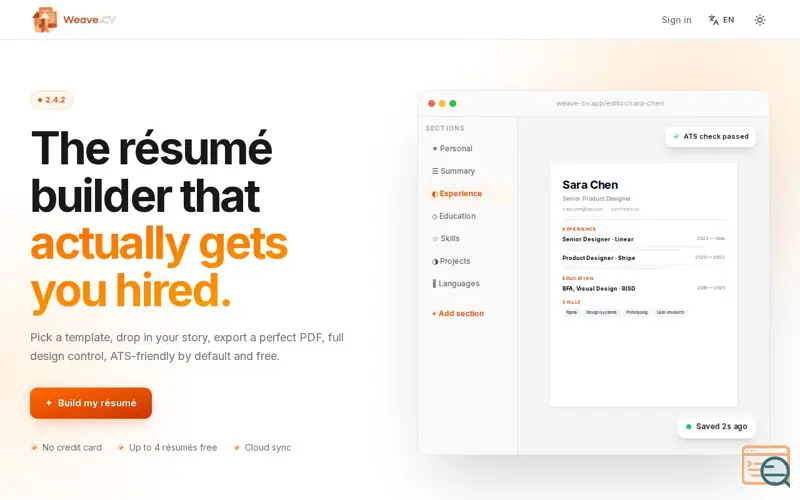Screenshot of Weave CV, a launch using EmailOwl