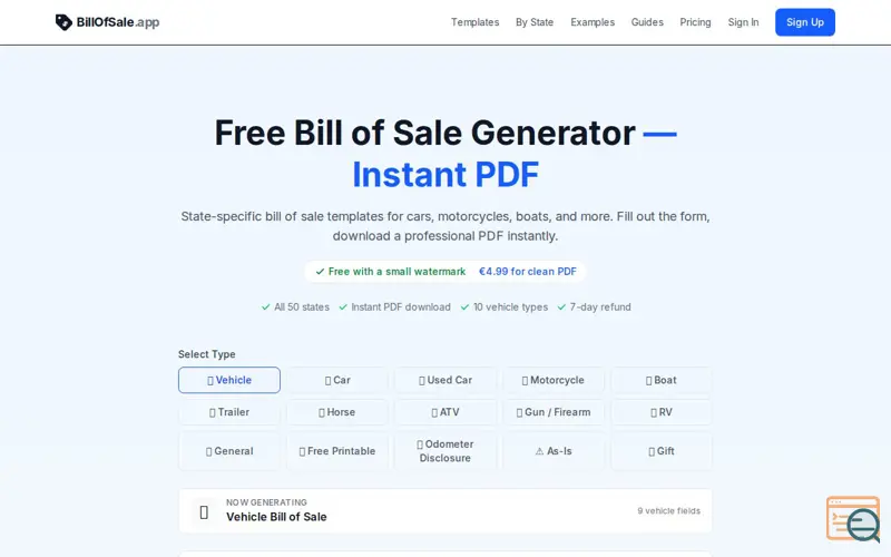 Screenshot of BillOfSale.app