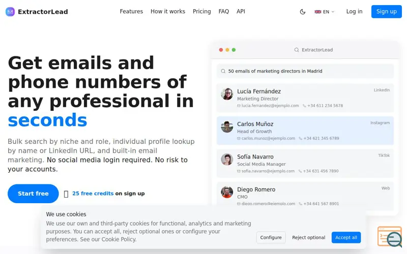 Screenshot of ExtractorLead, a launch using Arsys Email