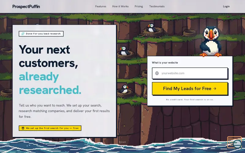 Screenshot of Your Next Customers, Already Researched | ProspectPuffin
