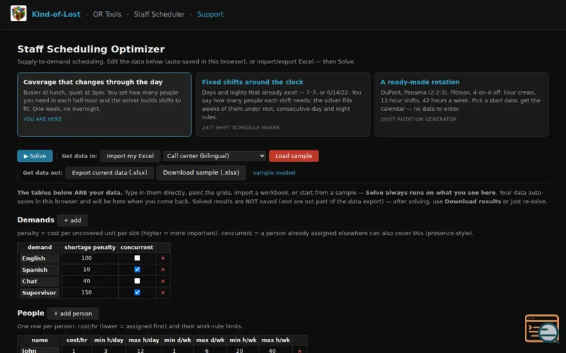 Screenshot of Staff Scheduling Optimizer