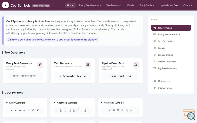 Screenshot of Cool Symbols