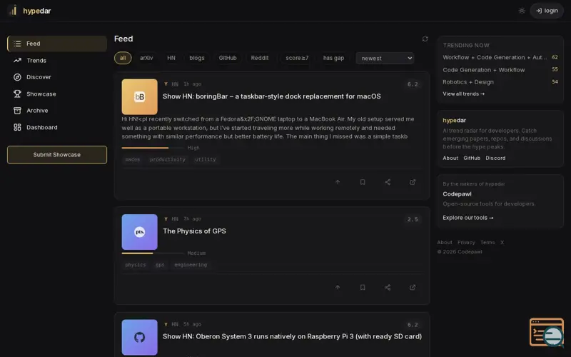 Screenshot of Hypedar
