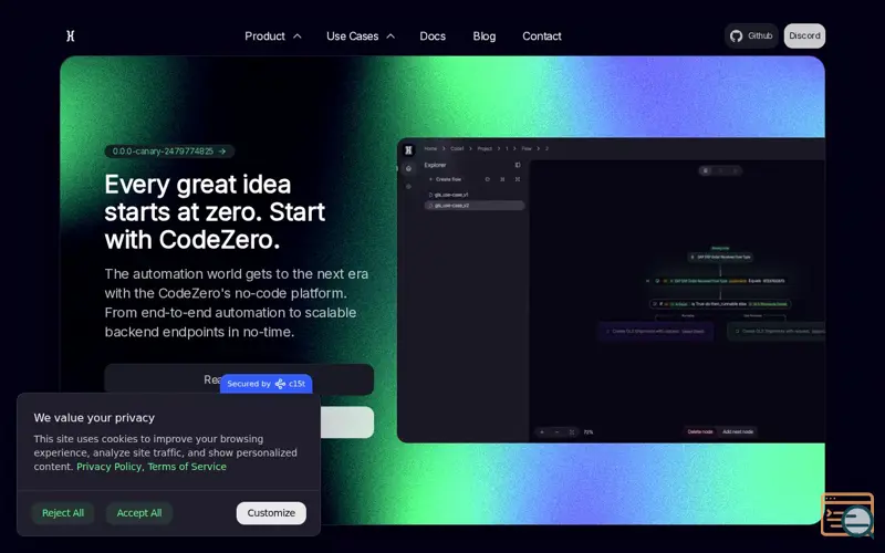 Screenshot of CodeZero Canary