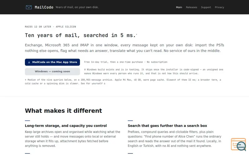 Screenshot of MailCode