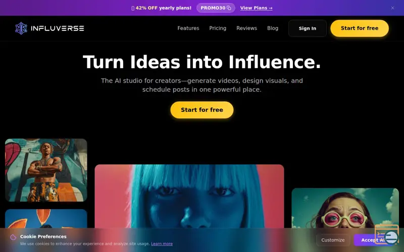 Screenshot of Influverse, a launch using Kie.ai