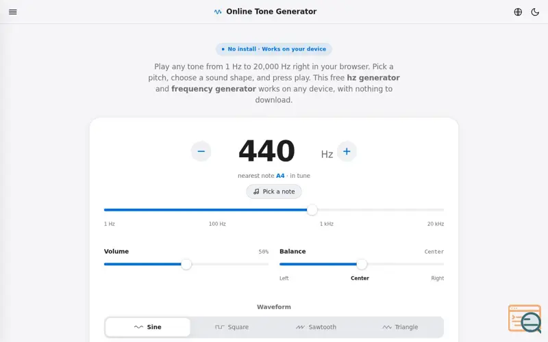 Screenshot of Tone Generator